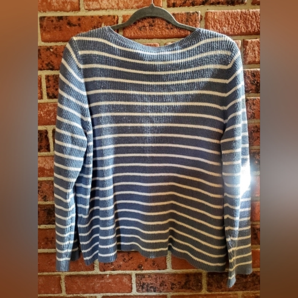 Eileen Fisher Nwt Blue and White Striped Sweater - Picture 2 of 7